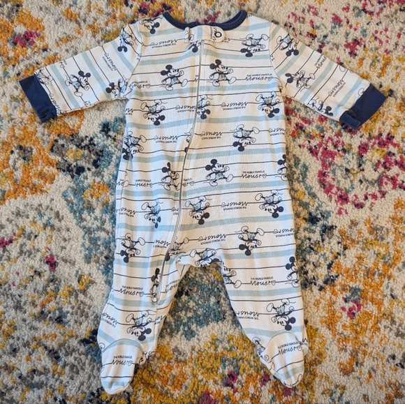 Disney Pajamas Disney Baby Footed Zippered Pajamas 3 Months Mickey Mouse Blue And White